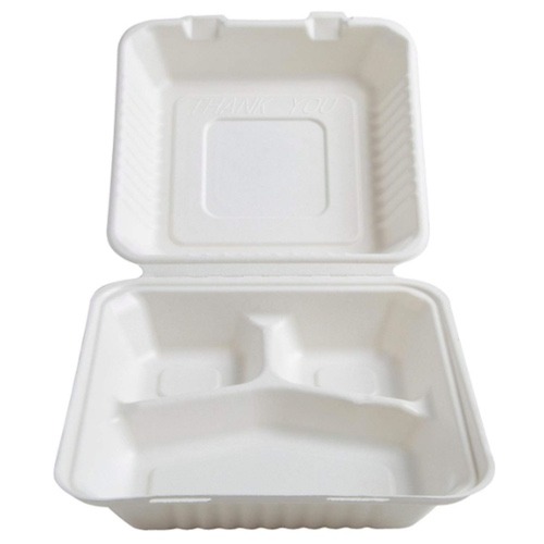 Sugarcane 3-Compartment Hinged Container